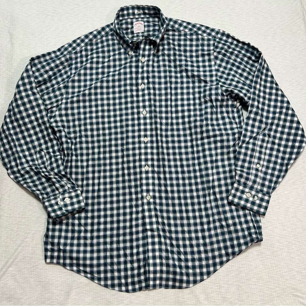 Brooks Brothers Shirt Mens Large Blue Plaid Non Iron The Original Polo Button Up